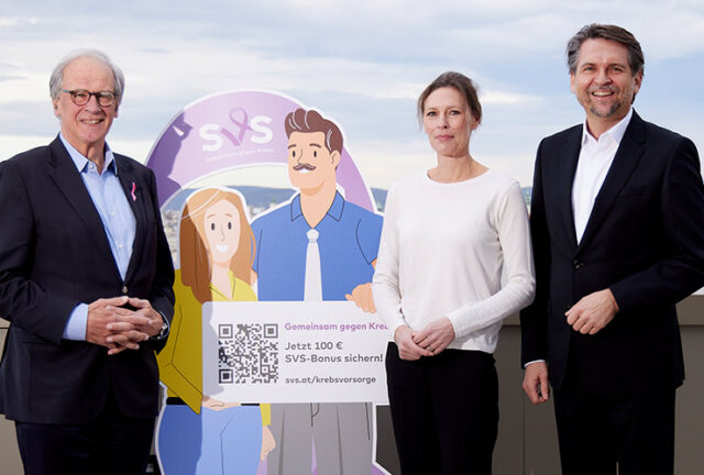 Univ.-Prof. Dr. Paul Sevelda (Präsident der Österreichischen Krebshilfe), Priv.-Doz. Dr. Eva Hilger (Chefärztin SVS) und Peter Lehner (Obmann der SVS)